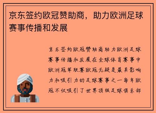 京东签约欧冠赞助商，助力欧洲足球赛事传播和发展
