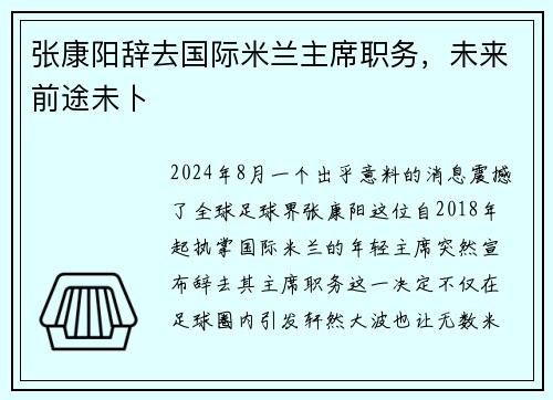 张康阳辞去国际米兰主席职务，未来前途未卜
